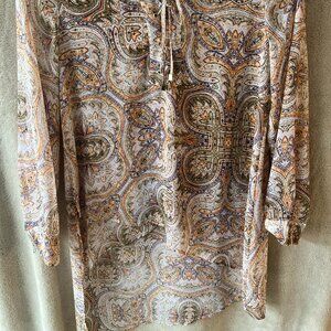 Chico's Tunic Length Sheer Blouse - Size 0 - Orange, Purple, Olive Green